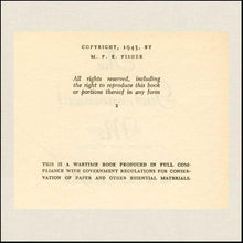 Load image into Gallery viewer, M. F. K. Fisher The Gastronomical Me - 1943 Wartime Book